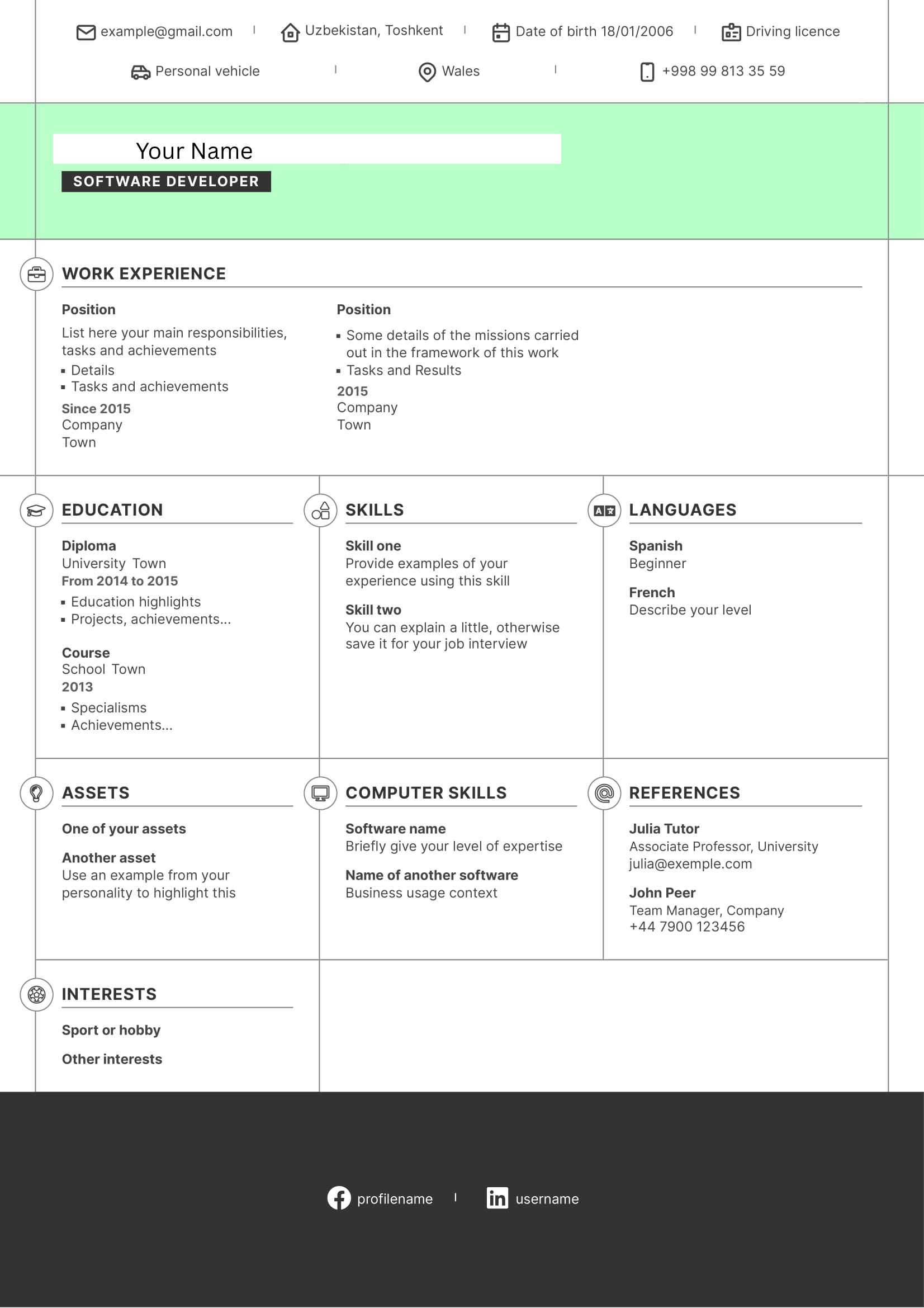 Modern CV Example 1