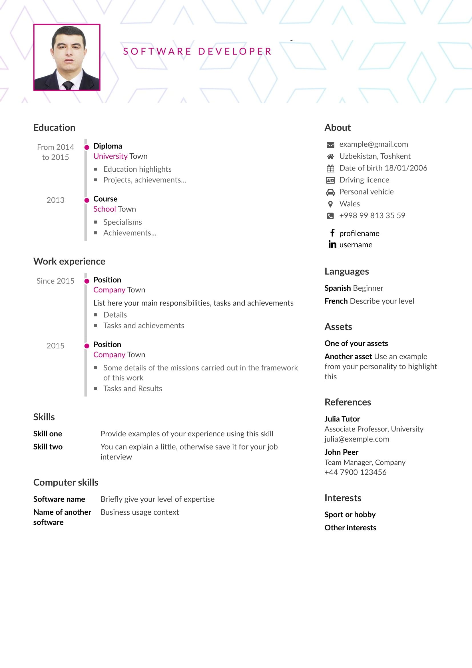 Modern CV Example 2